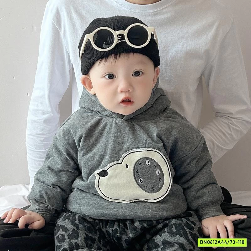 HOODIE NỈ CÚN XÁM LÓT LÔNG SZ NHÍ