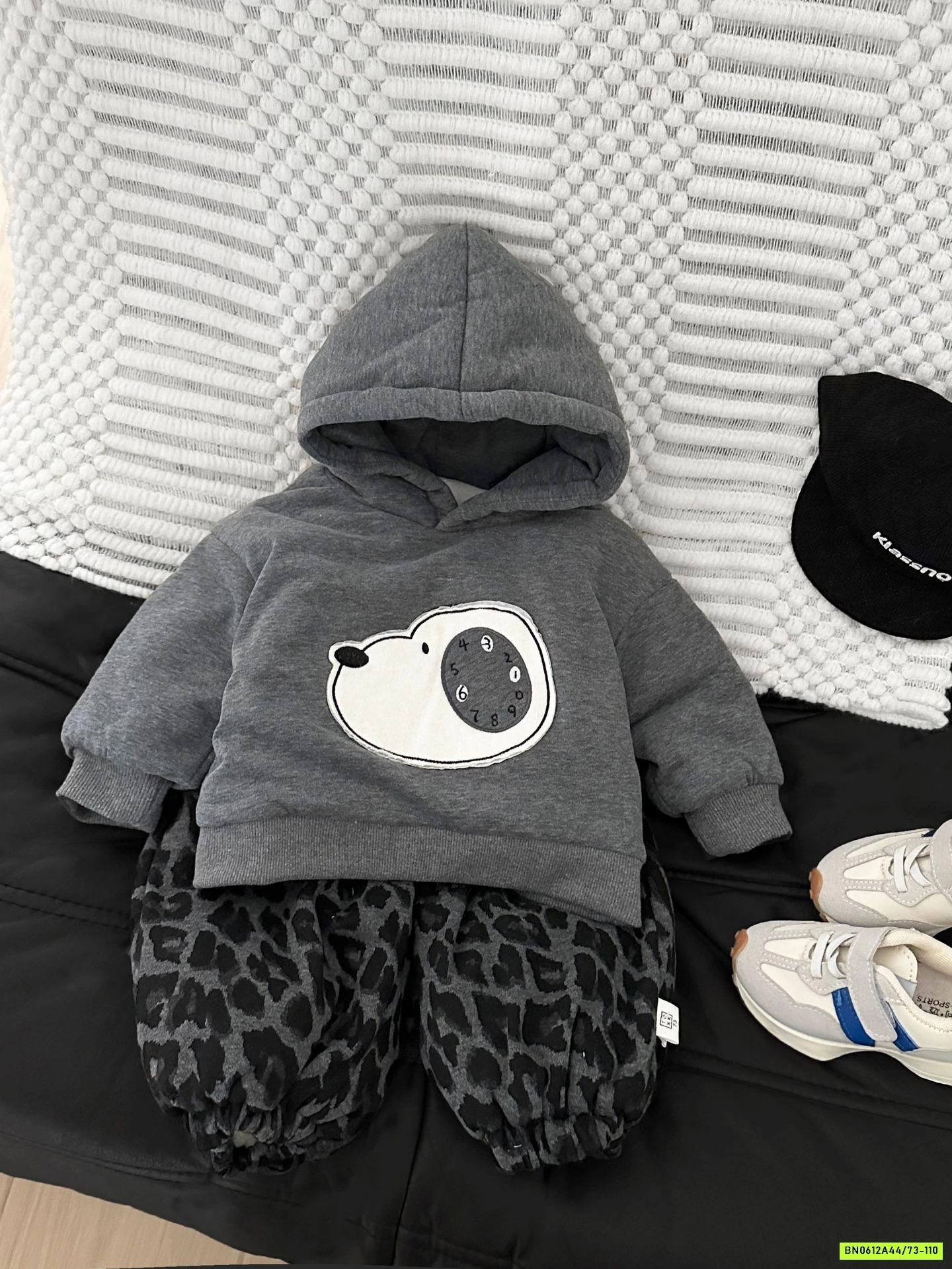 HOODIE NỈ CÚN XÁM LÓT LÔNG SZ NHÍ