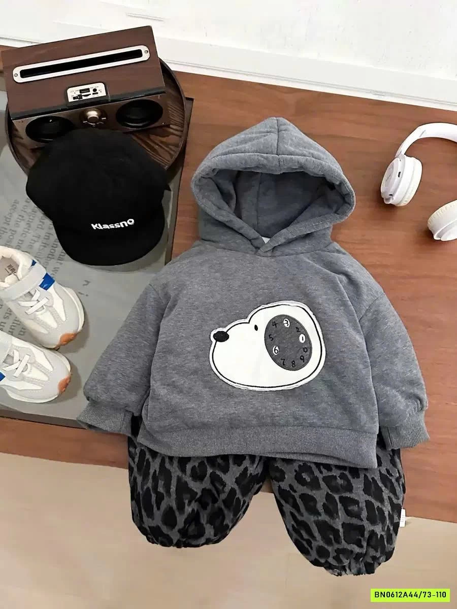 HOODIE NỈ CÚN XÁM LÓT LÔNG SZ NHÍ