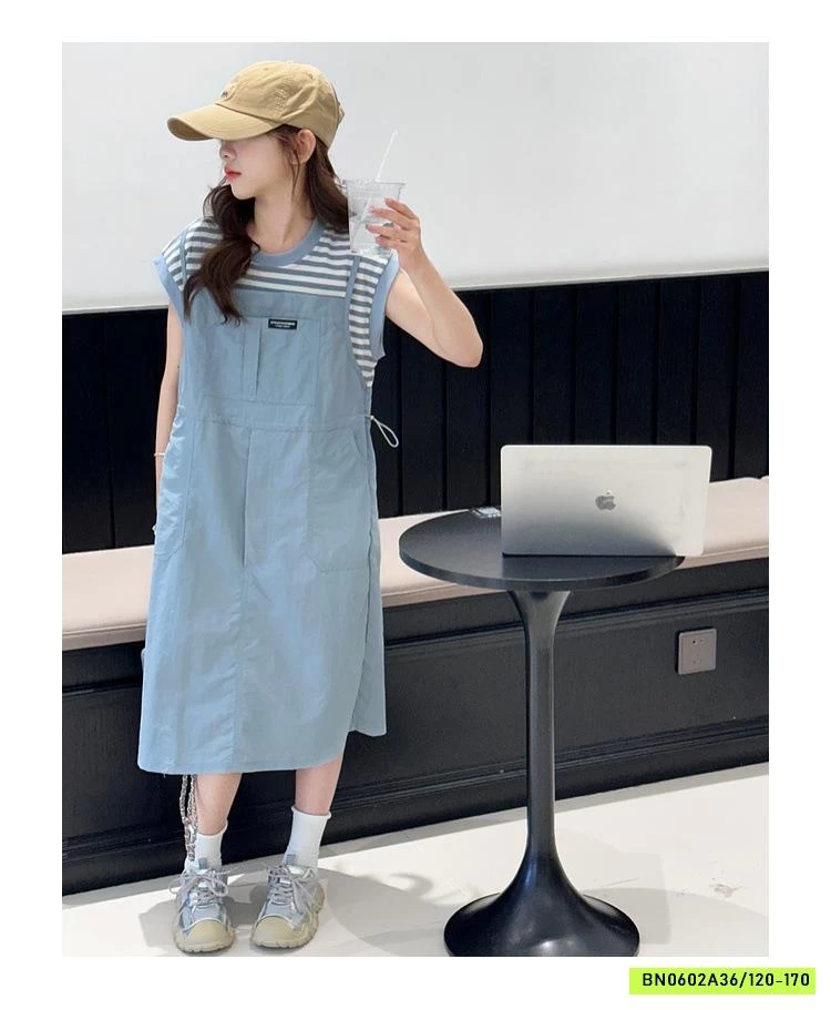 ĐẦM SUÔNG GIẢ VÁY 2 DÂY PHỐI KẺ SZ ĐẠI