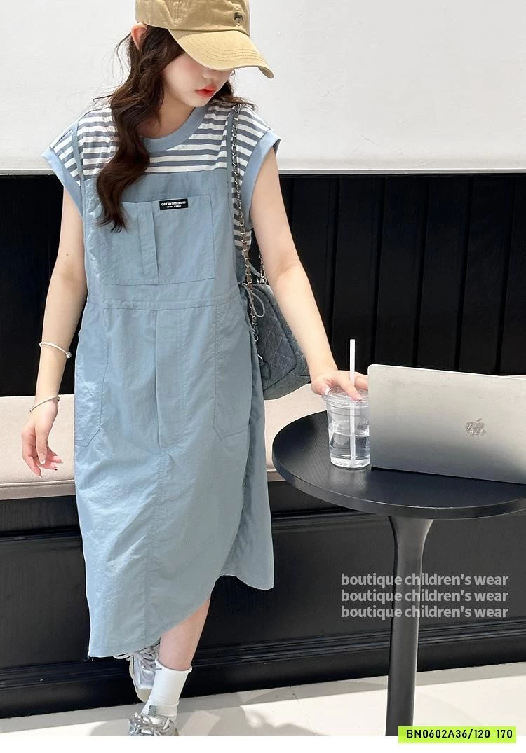 ĐẦM SUÔNG GIẢ VÁY 2 DÂY PHỐI KẺ SZ ĐẠI