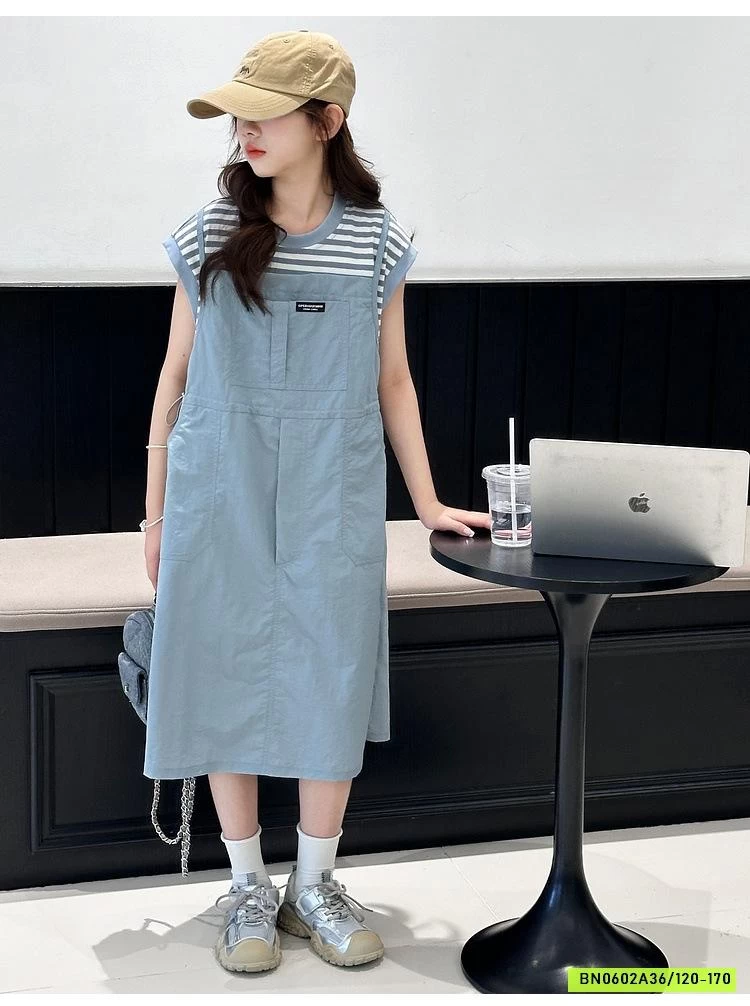 ĐẦM SUÔNG GIẢ VÁY 2 DÂY PHỐI KẺ SZ ĐẠI