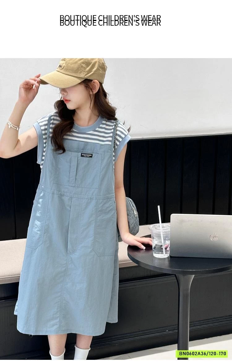 ĐẦM SUÔNG GIẢ VÁY 2 DÂY PHỐI KẺ SZ ĐẠI