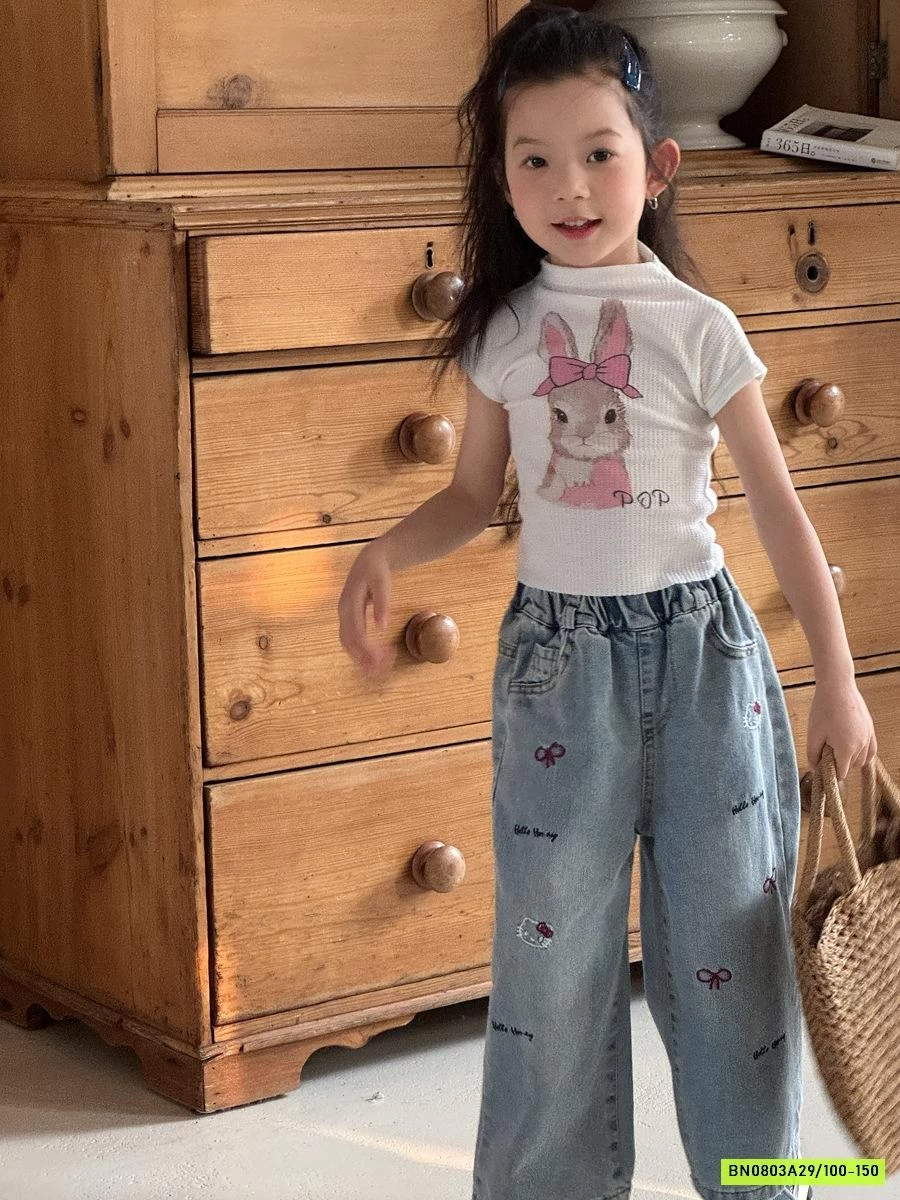 JEANS SUÔNG THÊU NƠ YUKIDS