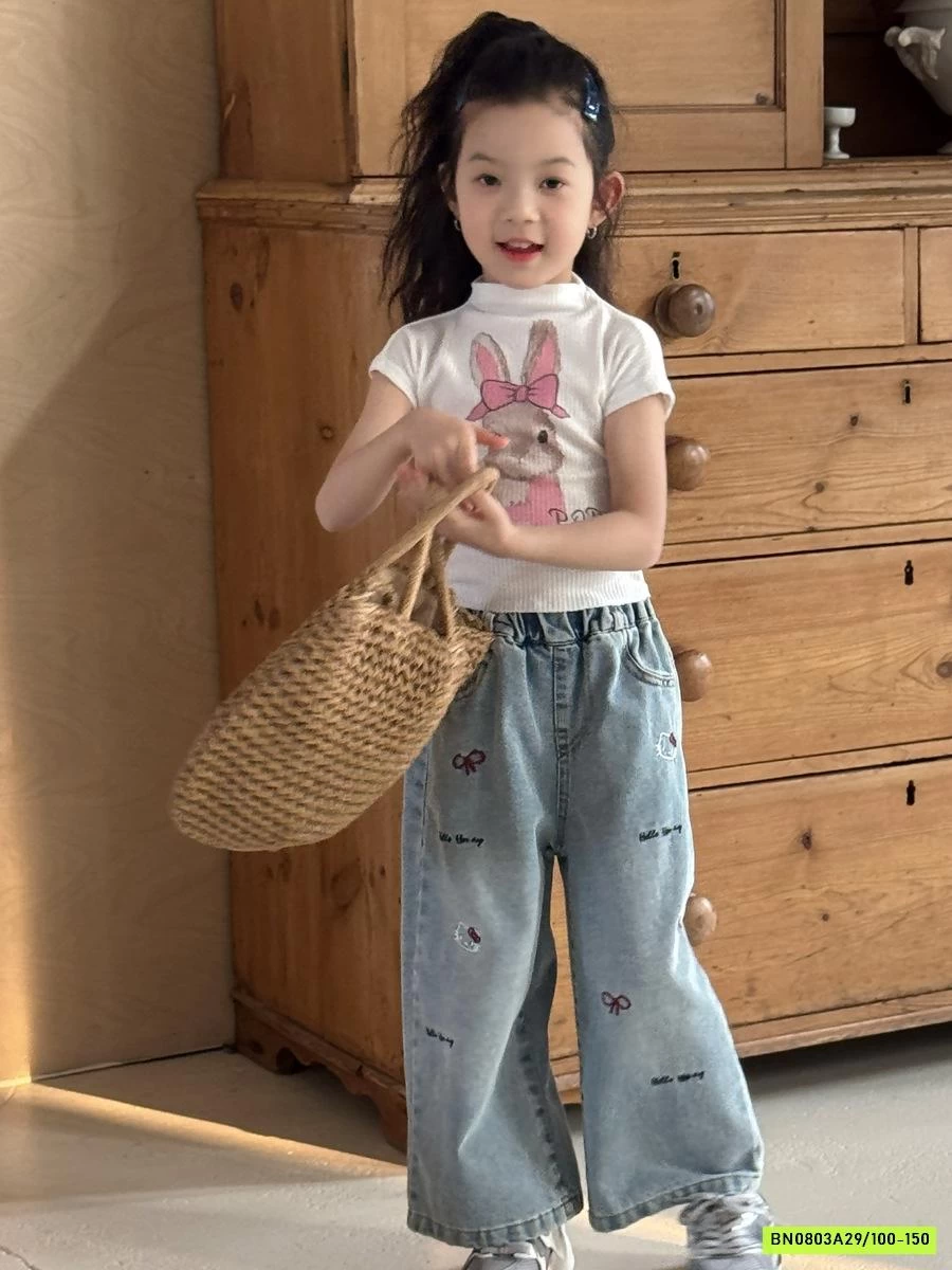 JEANS SUÔNG THÊU NƠ YUKIDS