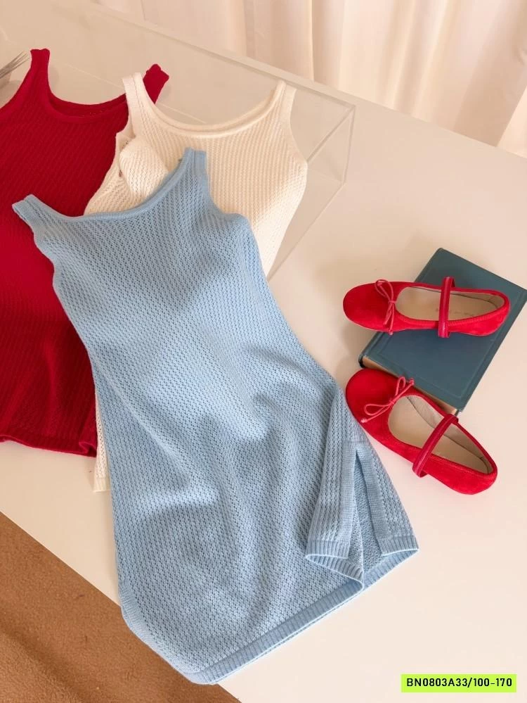 ĐẦM LEN DỆT 2 DÂY XẺ GẤU 26A222 AMBB