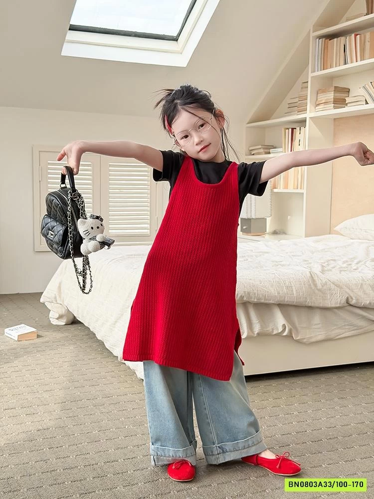 ĐẦM LEN DỆT 2 DÂY XẺ GẤU 26A222 AMBB