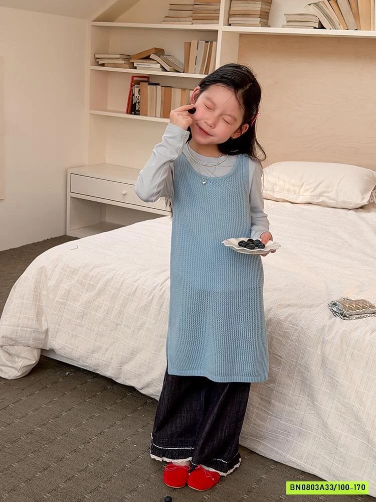 ĐẦM LEN DỆT 2 DÂY XẺ GẤU 26A222 AMBB