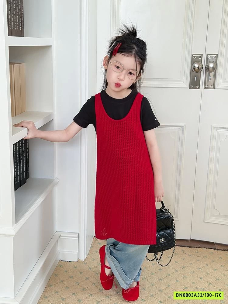 ĐẦM LEN DỆT 2 DÂY XẺ GẤU 26A222 AMBB