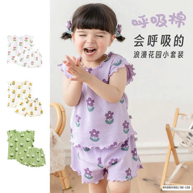 BỘ COTTON HOA THÔNG HƠI BÉ GÁI