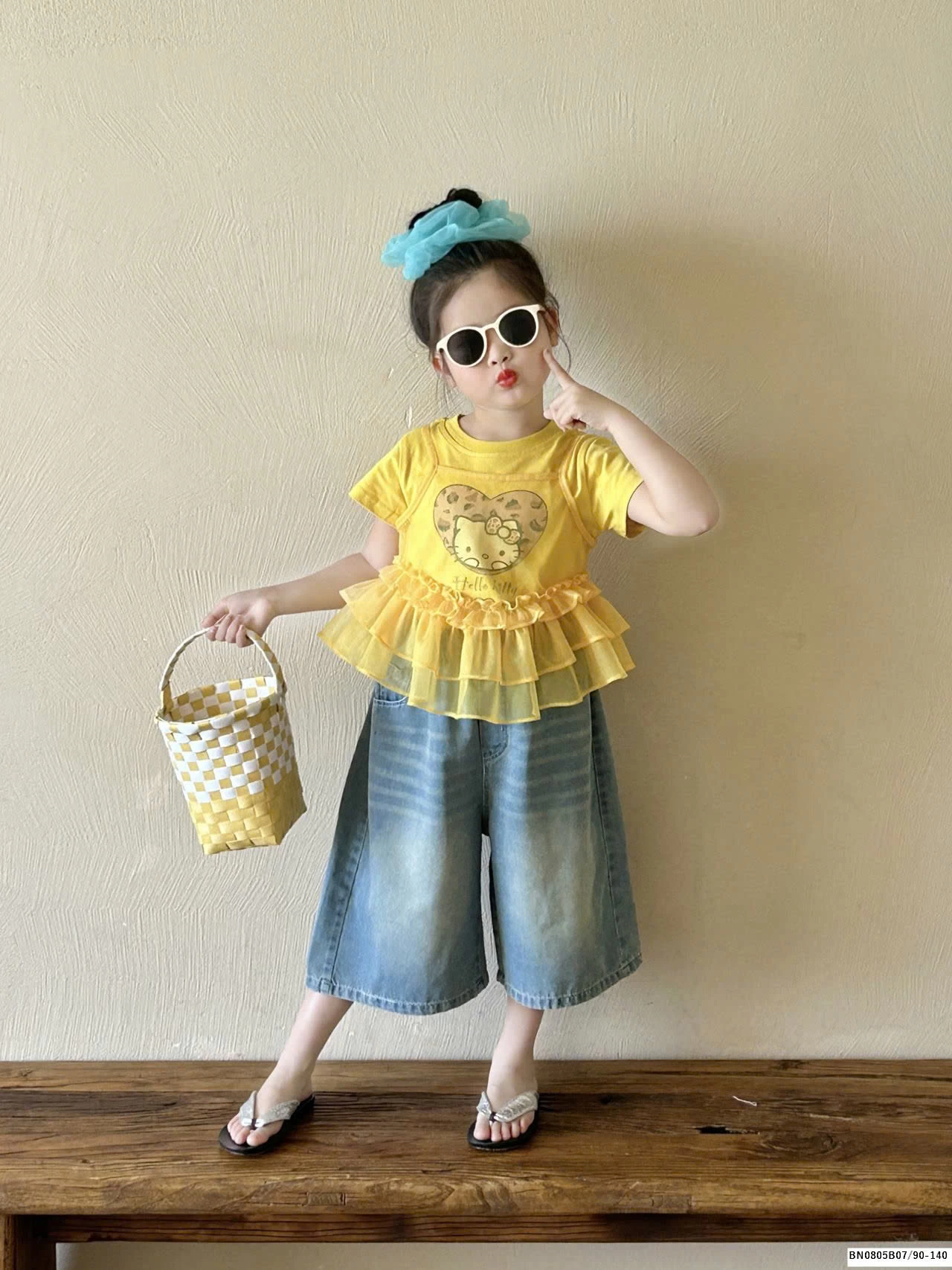 Set áo kitty mix quần jean lửng