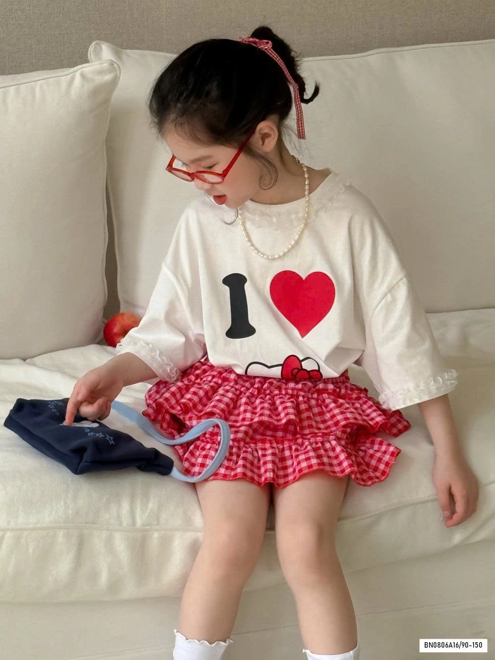 ÁO KITTY MIX CV CARO ĐỎ KUMAIKIDS