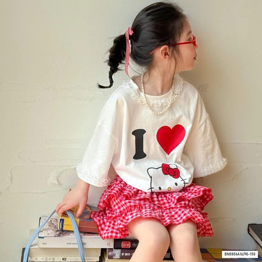 ÁO KITTY MIX CV CARO ĐỎ KUMAIKIDS