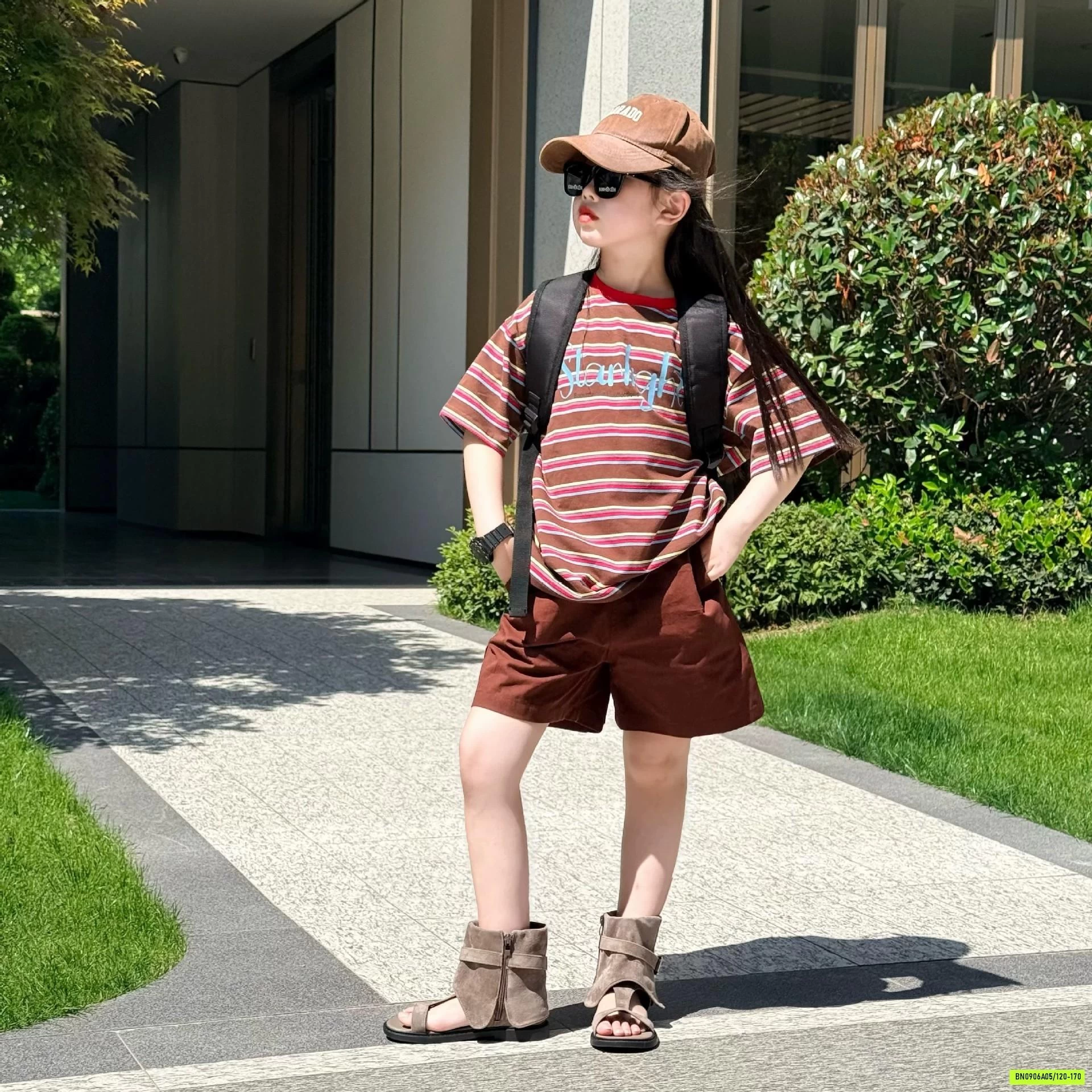 SÉT ÁO KẺ MIX SHORT NÂU