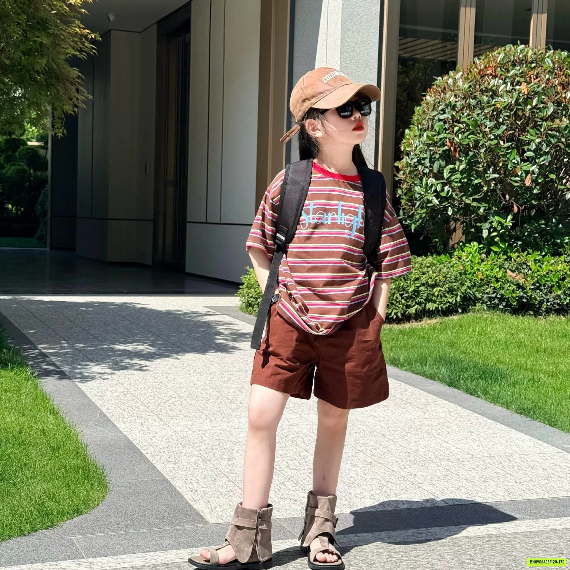 SÉT ÁO KẺ MIX SHORT NÂU