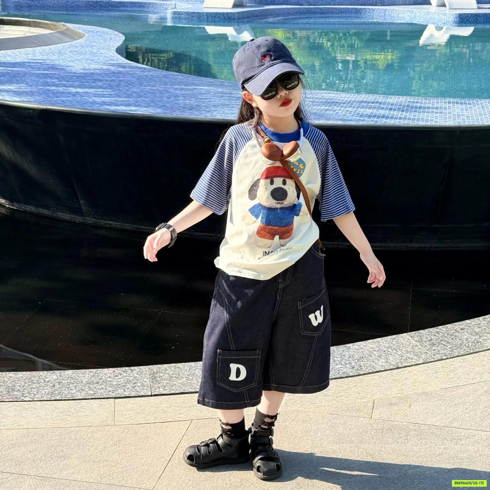 ÁO CÚN TAY KẺ MIX SHORT DENIM
