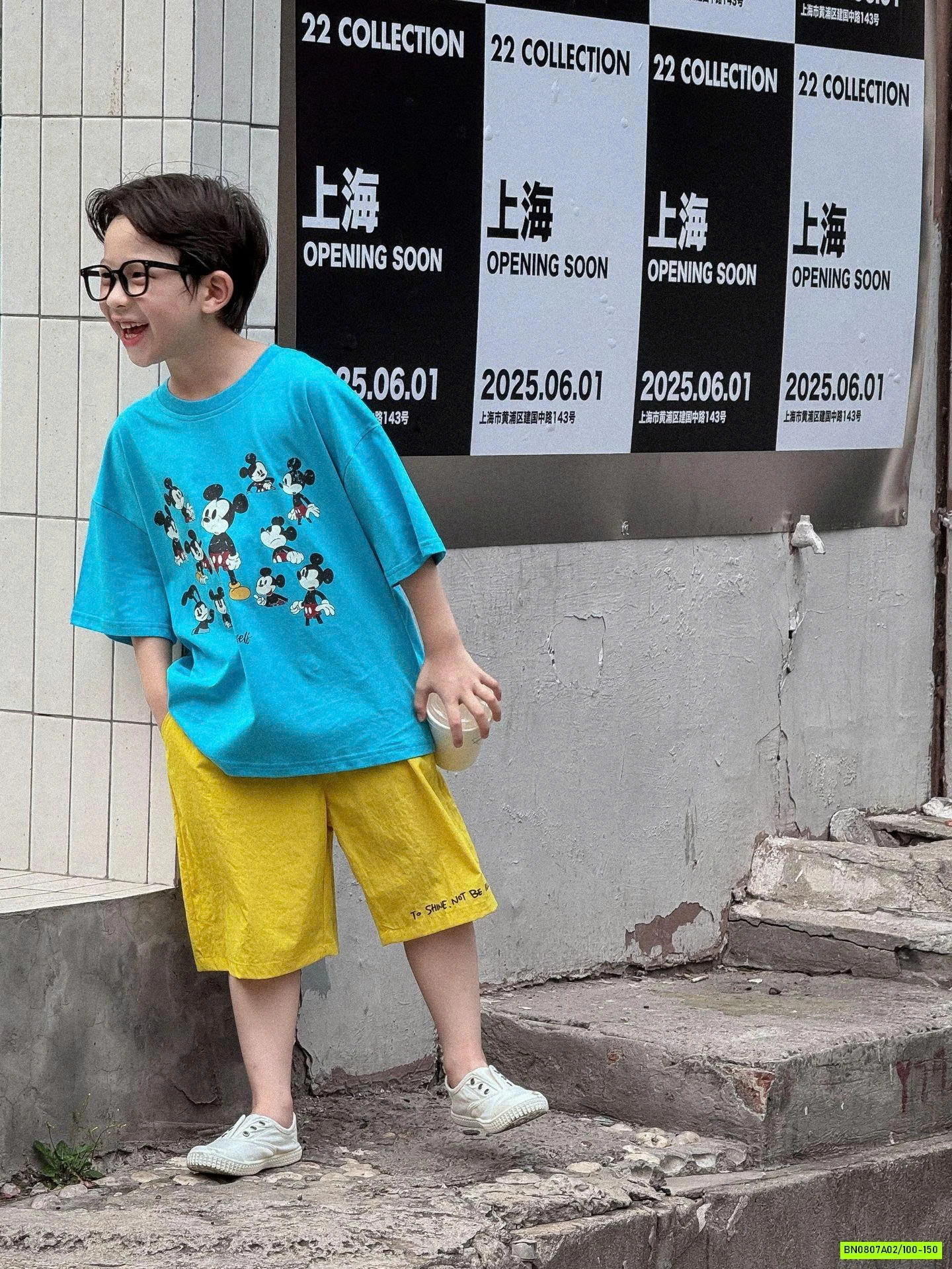 ÁO THUN MICKEY XANH MIX SHORT VÀNG