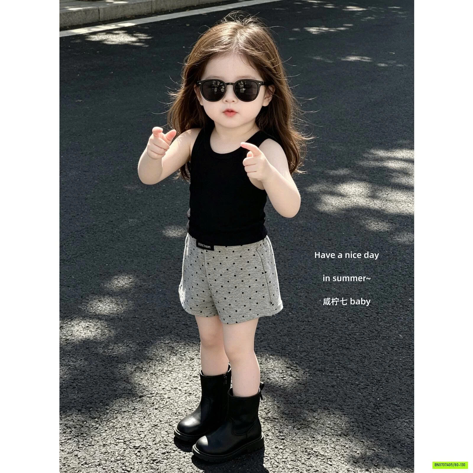 ÁO BA LỖ MIX SHORT CHẤM BI TBABY
