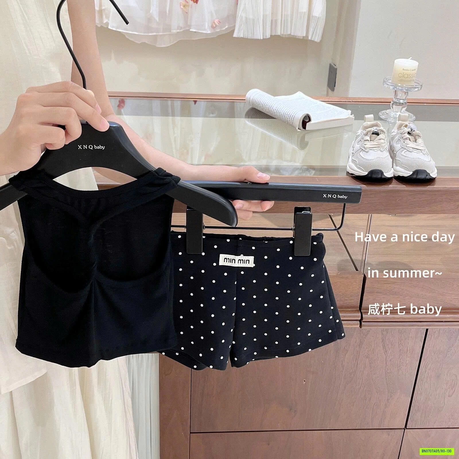 ÁO BA LỖ MIX SHORT CHẤM BI TBABY