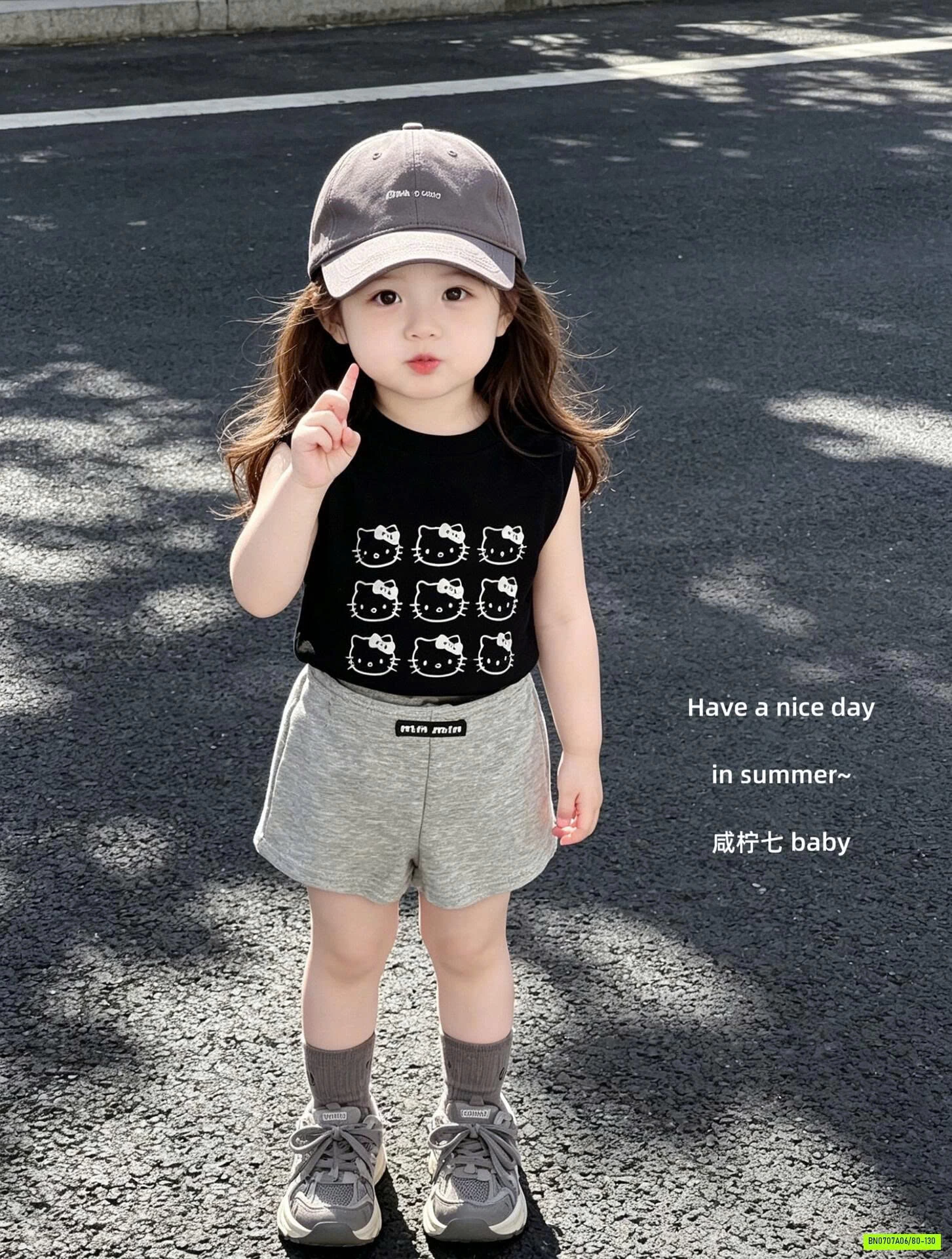 ÁO ĐEN KITTY MIX SHORT XÁM TBABY