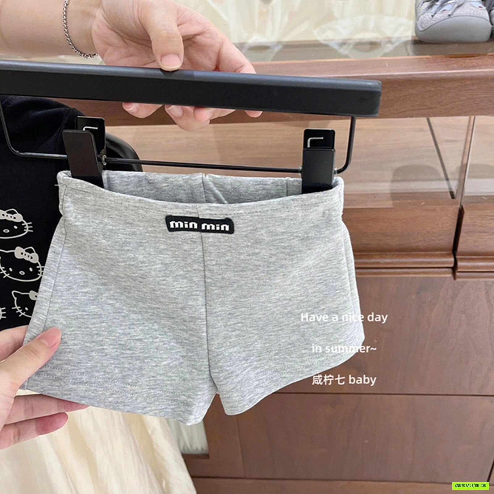 ÁO ĐEN KITTY MIX SHORT XÁM TBABY