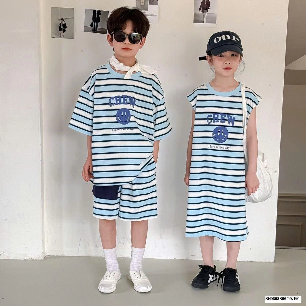 COUPLE SỌC XANH CREW MẶT CƯỜI