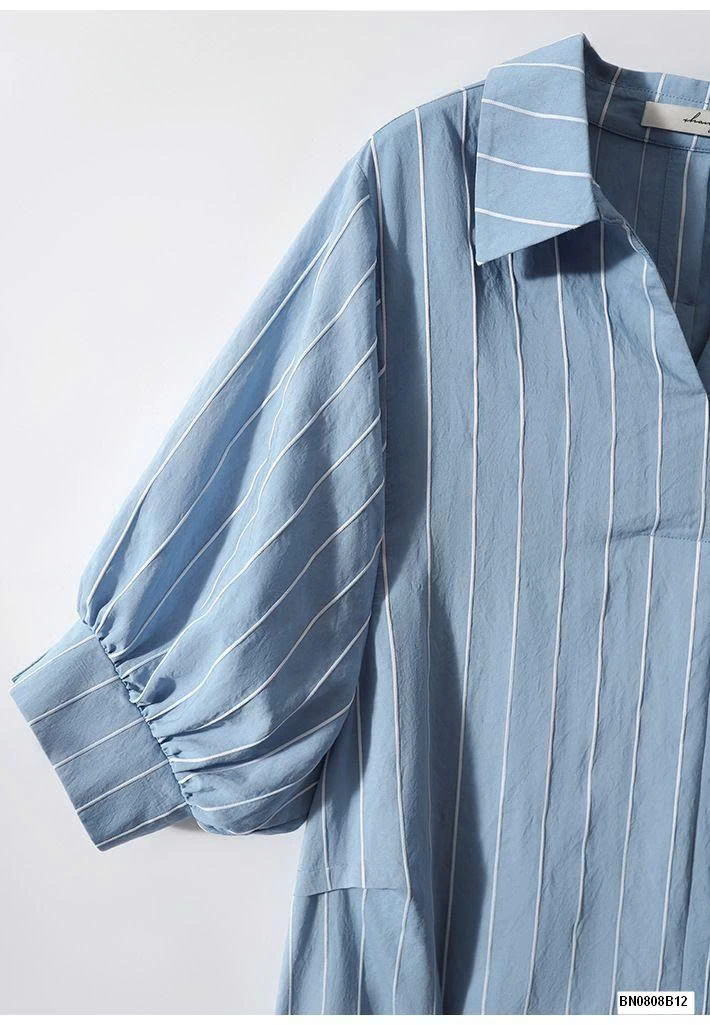 ÁO SƠ MI KẺ TAY BỒNG CHO NỮ