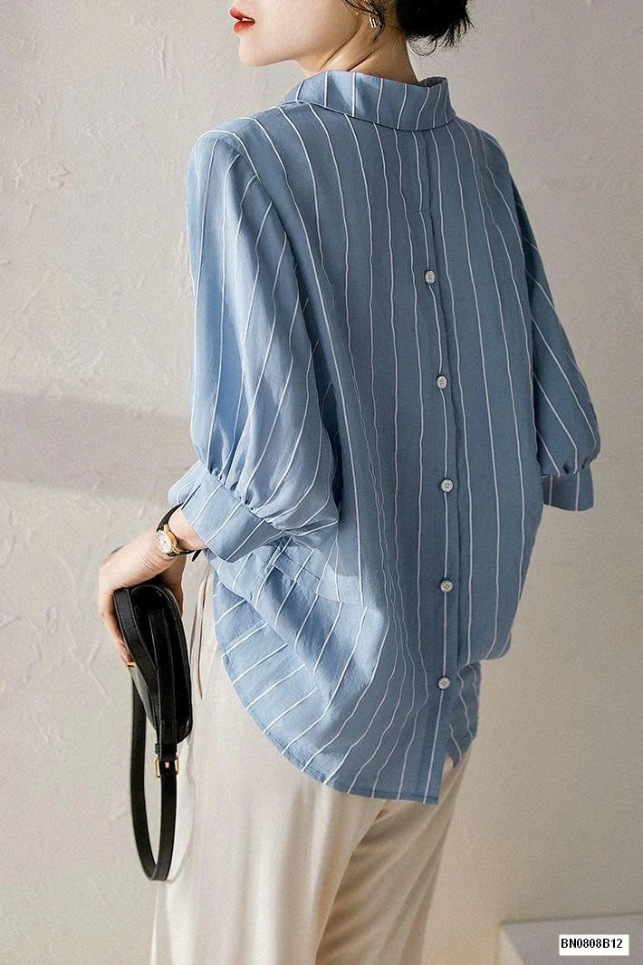 ÁO SƠ MI KẺ TAY BỒNG CHO NỮ