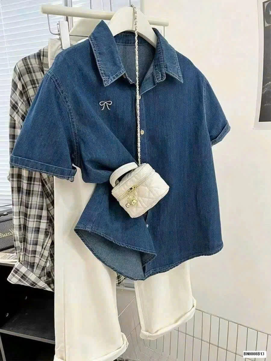 ÁO SƠ MI DENIM CỘC TAY NỮ