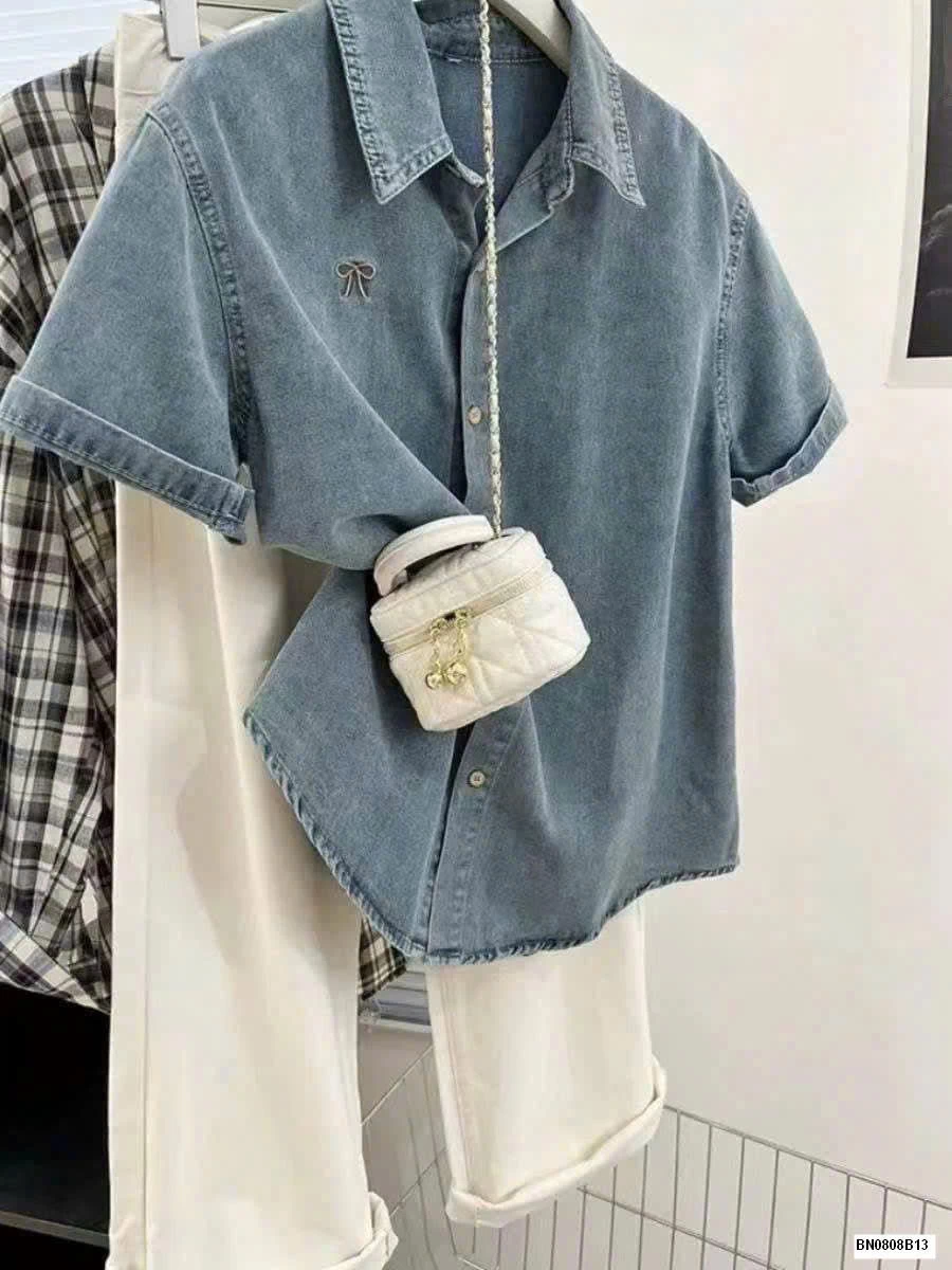 ÁO SƠ MI DENIM CỘC TAY NỮ