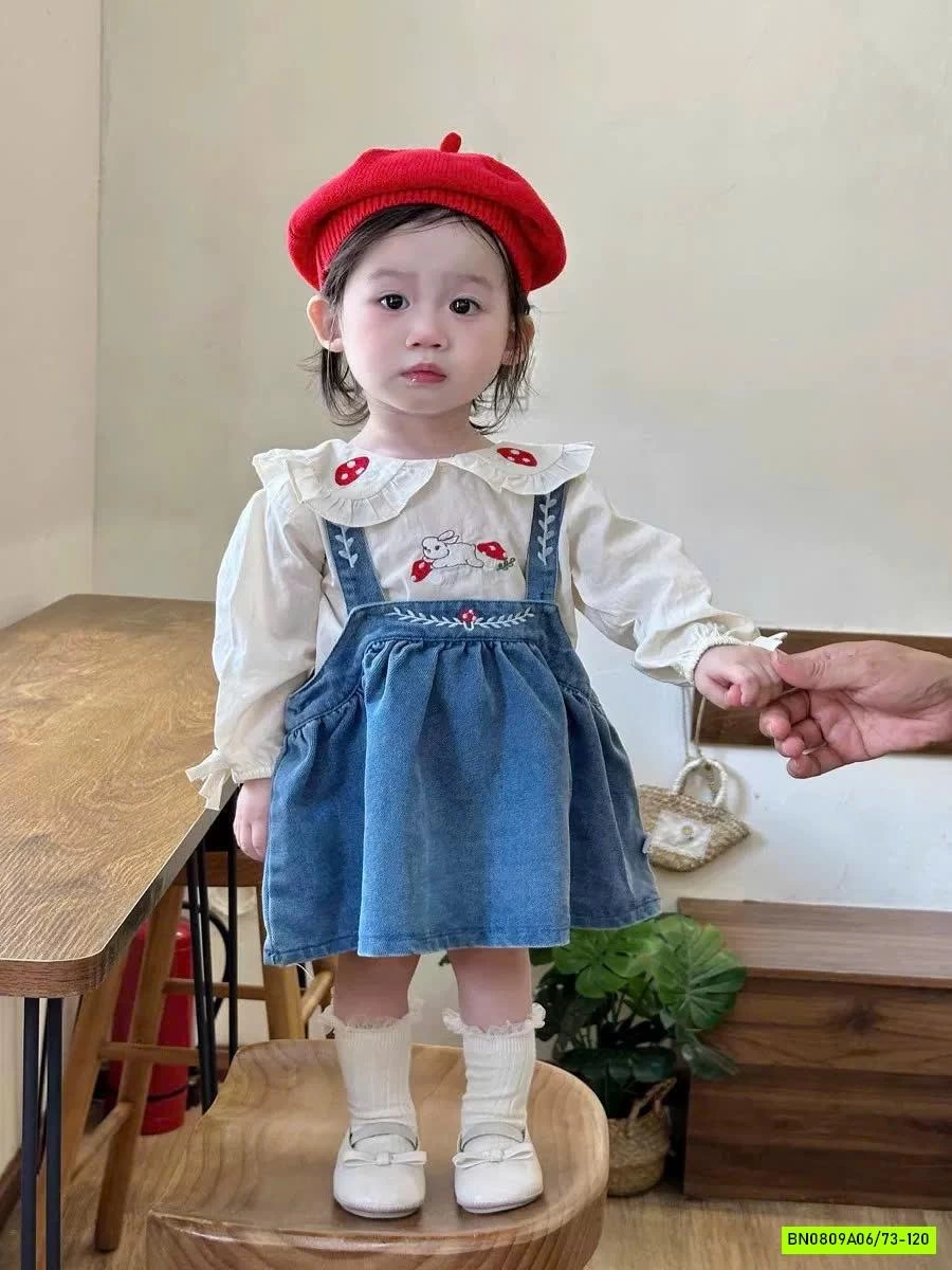 SÉT SƠ MI MIX VÁY JEANS THÊU THỎ CON