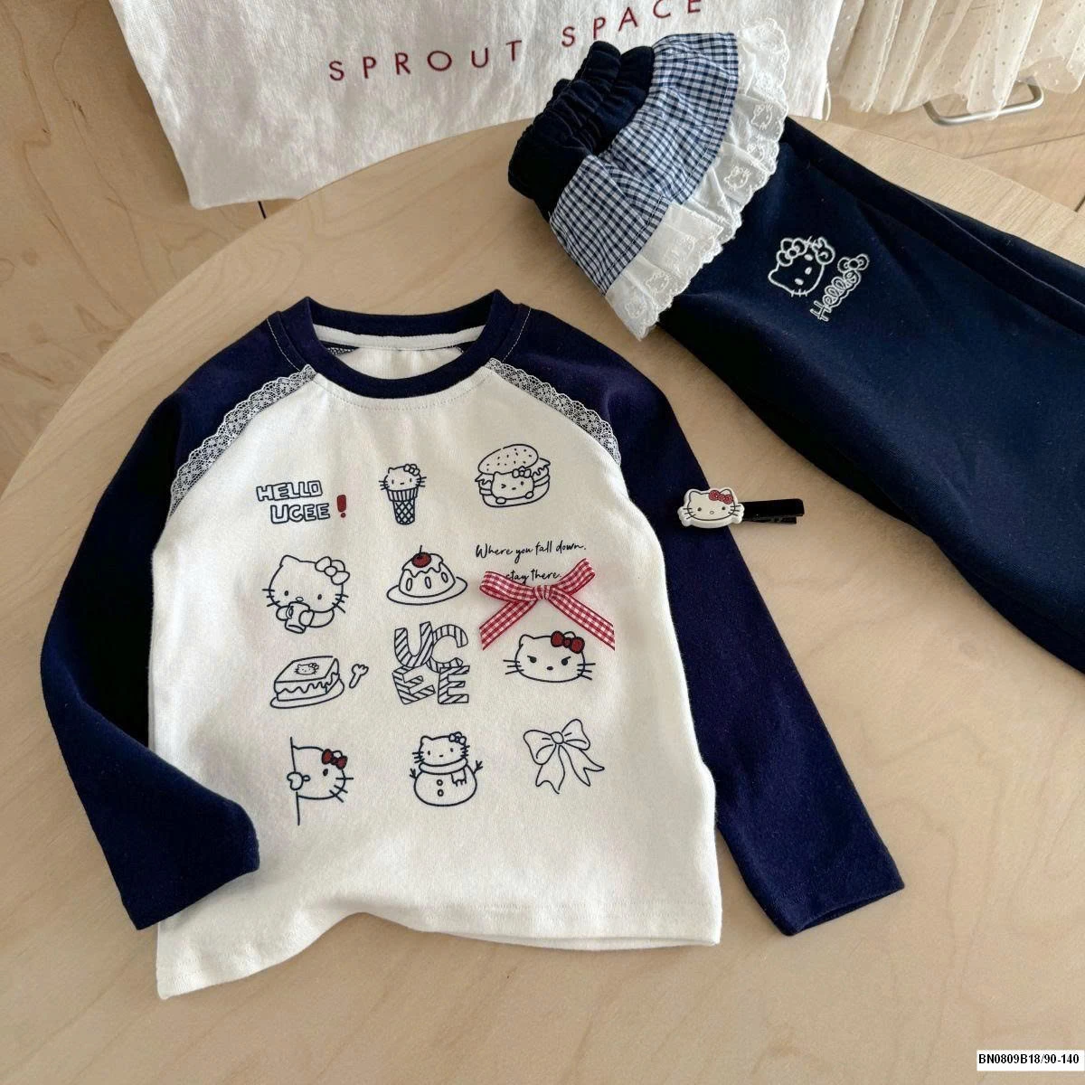 SÉT KITTY QUẦN PHỐI REN CARO NINGLI