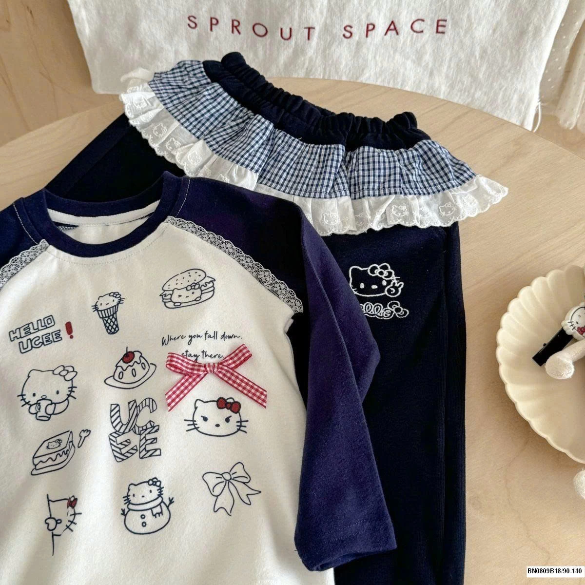 SÉT KITTY QUẦN PHỐI REN CARO NINGLI