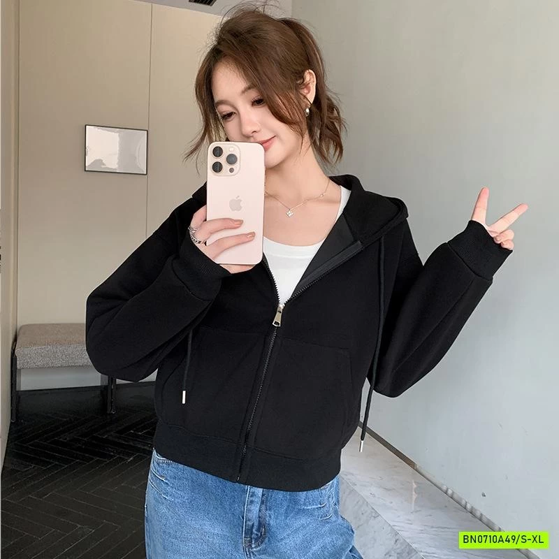 KHOÁC NỈ ÉP LIỀN MŨ DÁNG CROPTOP