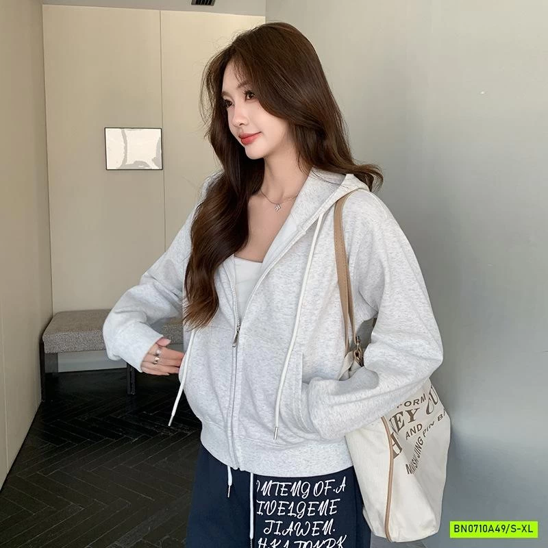 KHOÁC NỈ ÉP LIỀN MŨ DÁNG CROPTOP