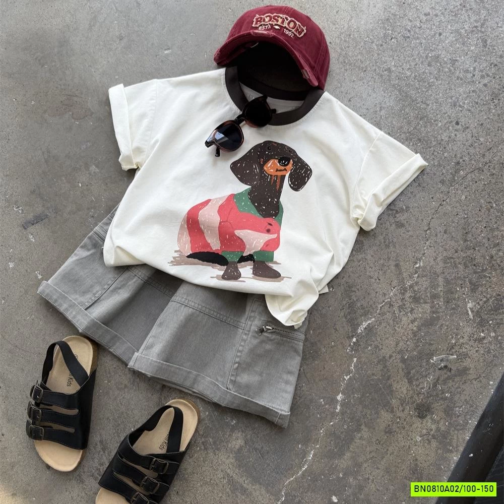 ÁO THUN TRẮNG IN CÚN SẮC MÀU