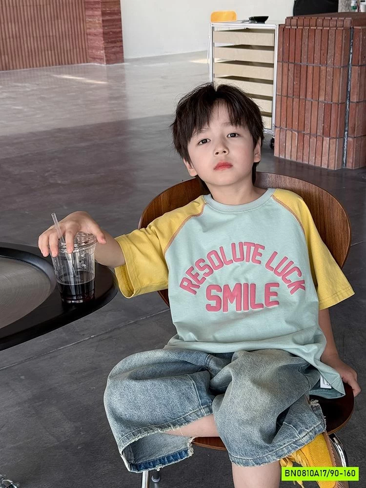 ÁO THUN PHỐI MÀU TAY IN NỔI 25B126 AMBB