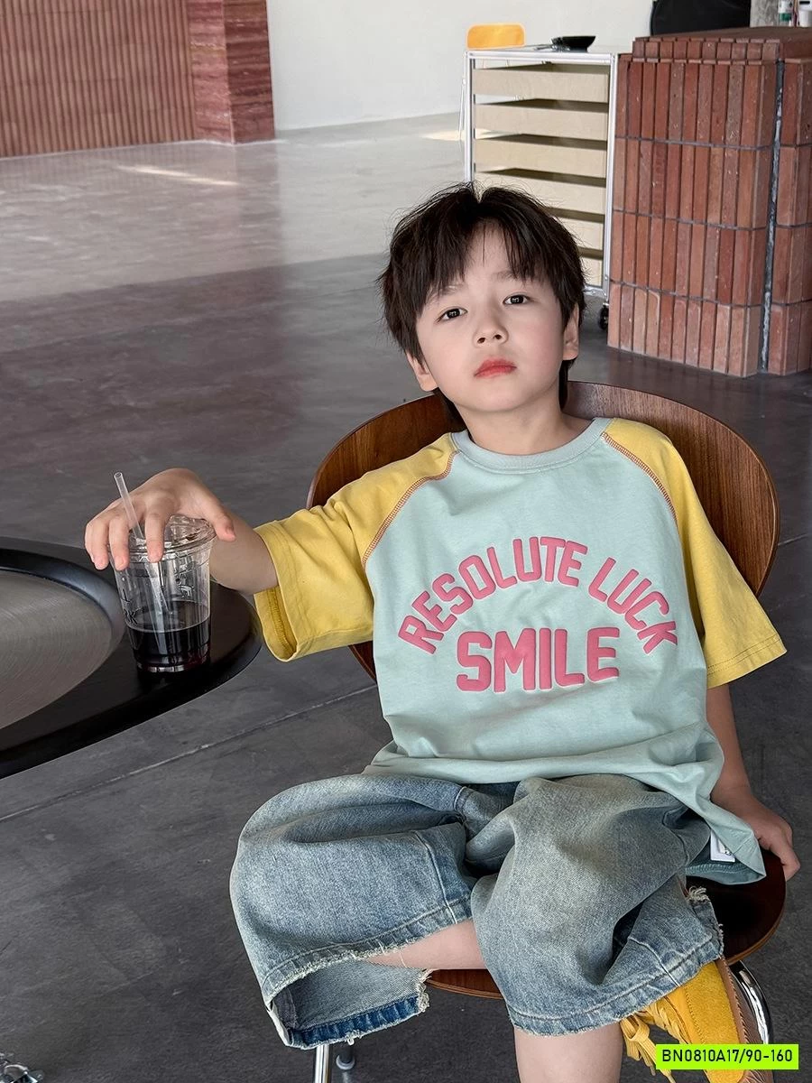 ÁO THUN PHỐI MÀU TAY IN NỔI 25B126 AMBB