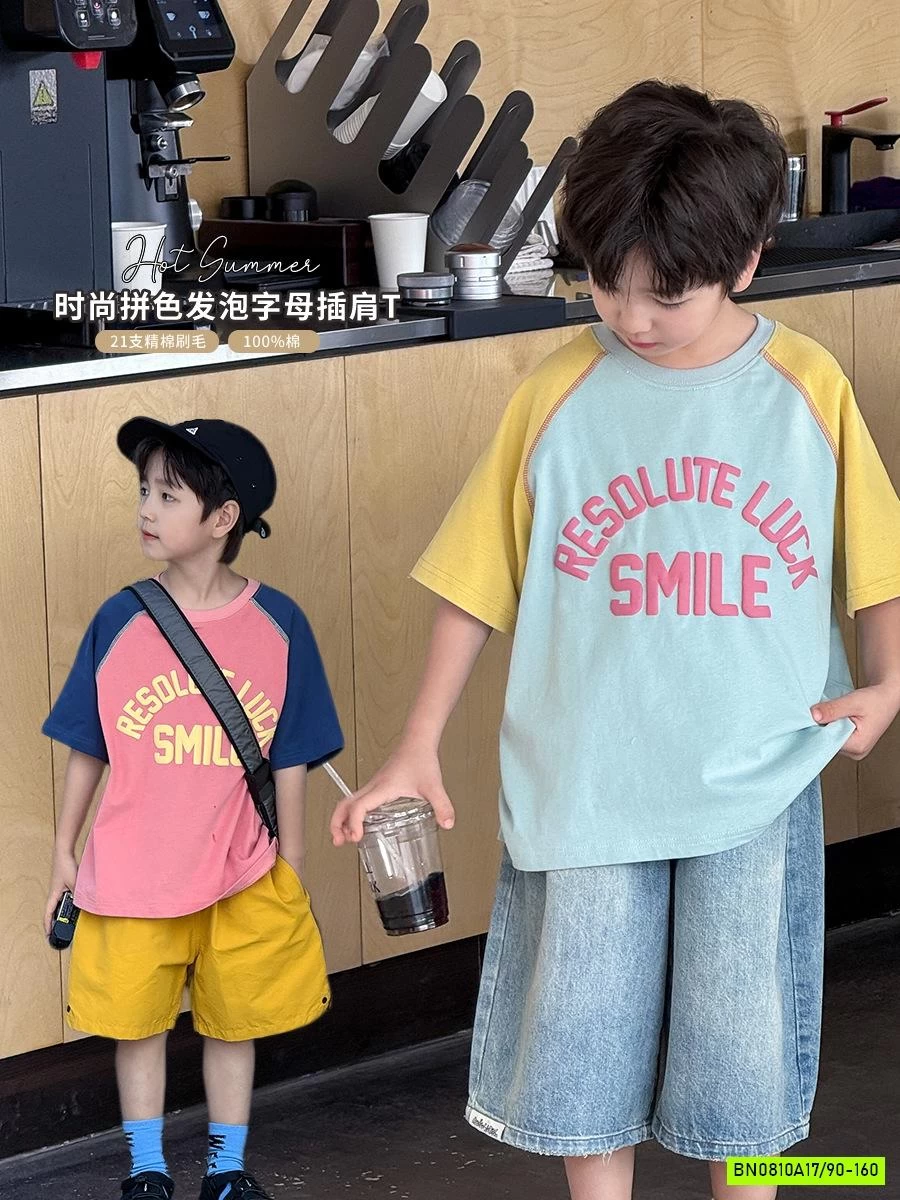 ÁO THUN PHỐI MÀU TAY IN NỔI 25B126 AMBB