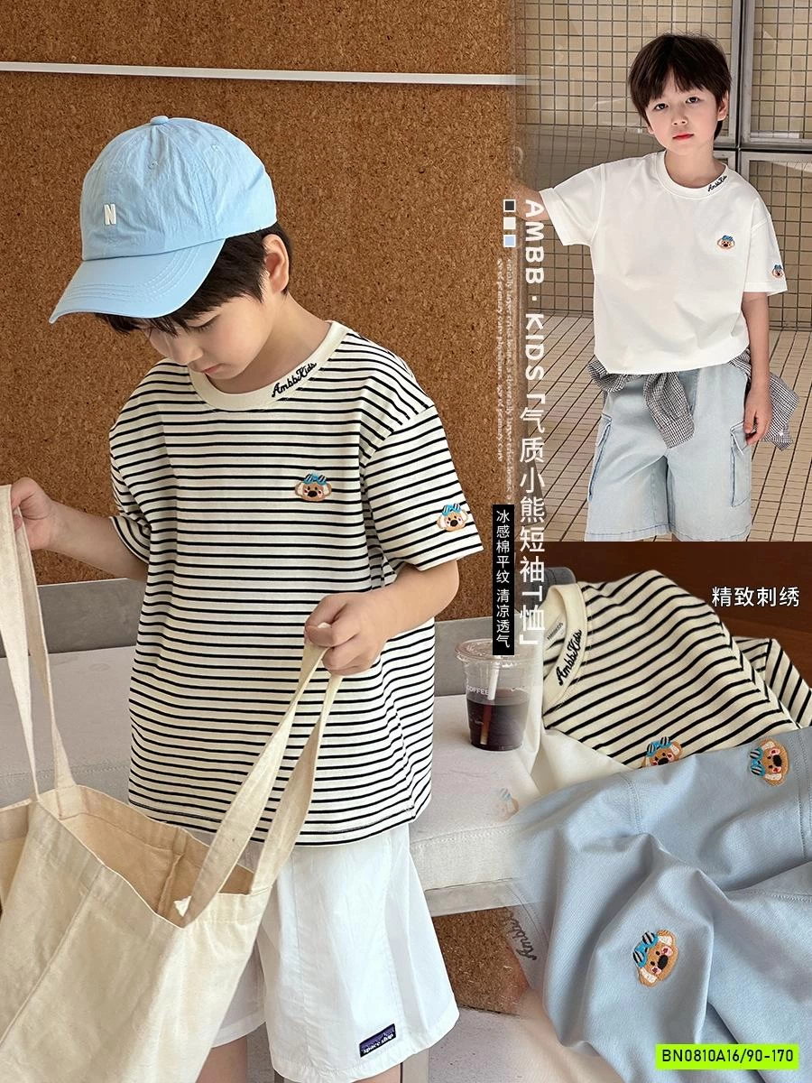 ÁO THUN CỔ TRÒN THÊU GẤU 25C134 AMBB