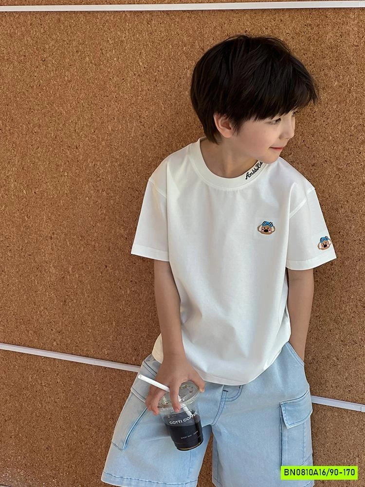 ÁO THUN CỔ TRÒN THÊU GẤU 25C134 AMBB