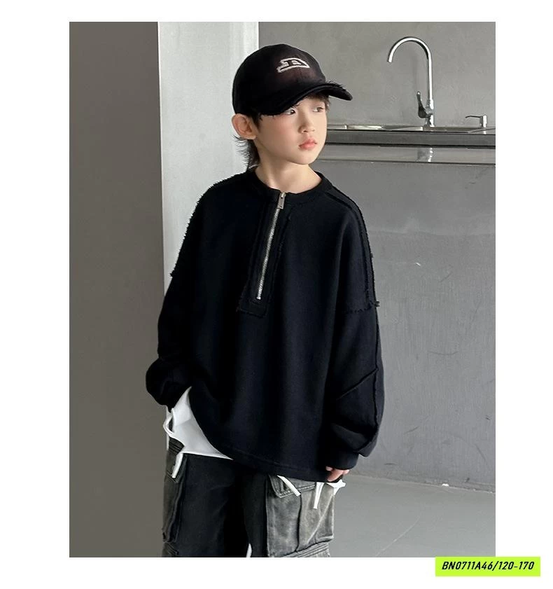 ÁO NỈ KHÓA CỔ RÁCH CÁ TÍNH