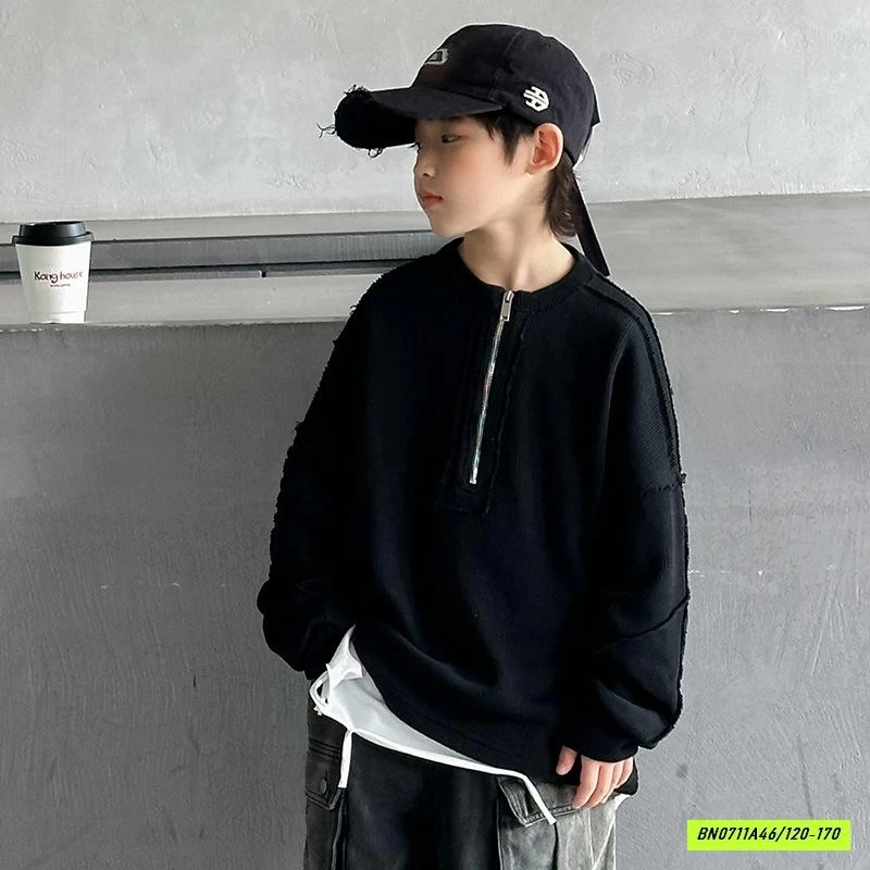 ÁO NỈ KHÓA CỔ RÁCH CÁ TÍNH