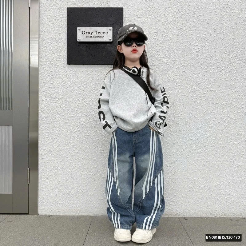 SÉT ÁO NỈ CHỮ TAY MIX QUẦN JEAN SỌC CÁ TÍNH