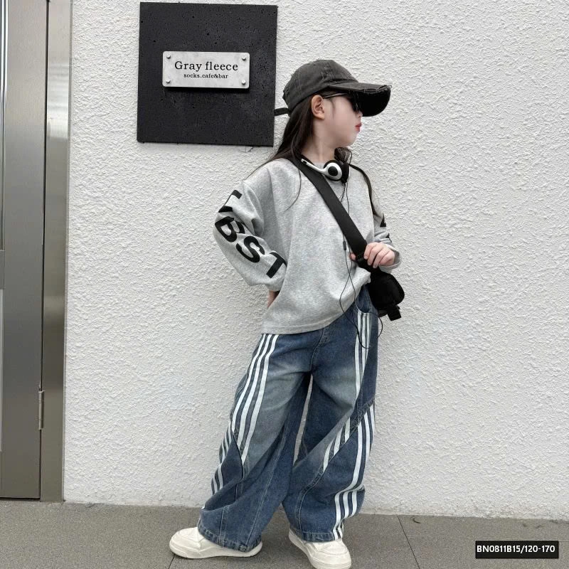 SÉT ÁO NỈ CHỮ TAY MIX QUẦN JEAN SỌC CÁ TÍNH