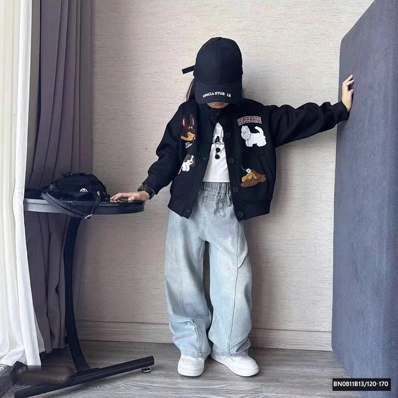 SÉT ÁO KHOÁC CÚN CON MIX QUẦN JEAN SUÔNG