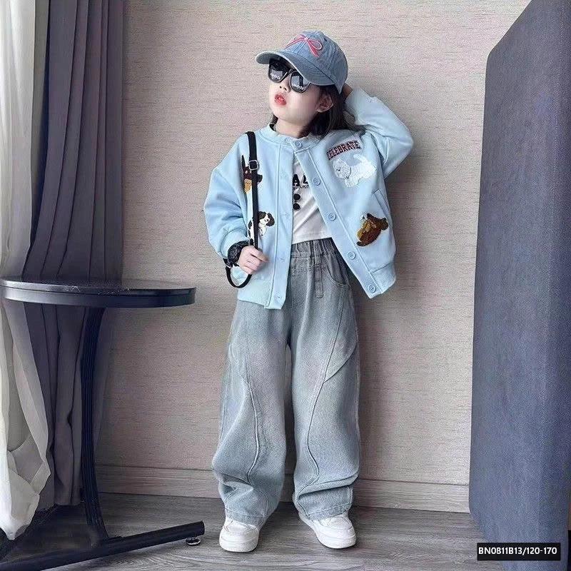 SÉT ÁO KHOÁC CÚN CON MIX QUẦN JEAN SUÔNG