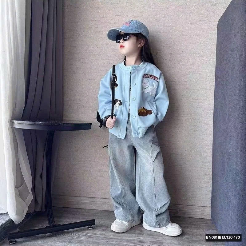 SÉT ÁO KHOÁC CÚN CON MIX QUẦN JEAN SUÔNG