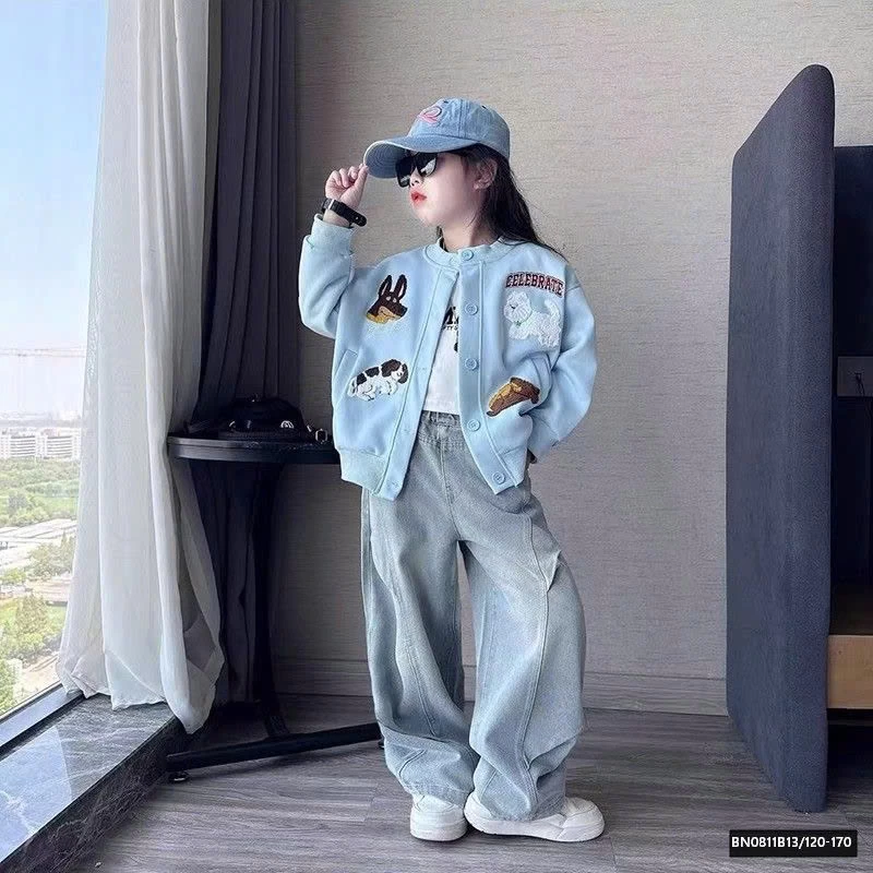 SÉT ÁO KHOÁC CÚN CON MIX QUẦN JEAN SUÔNG