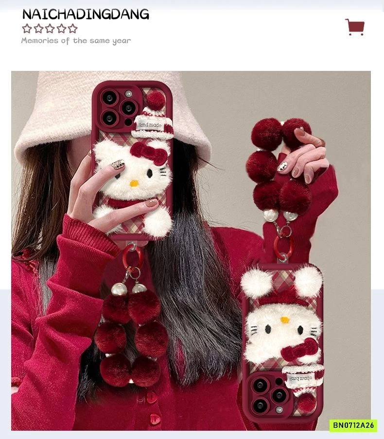 ỐP KITTY ĐỎ KÈM MÓC VÒNG BÔNG